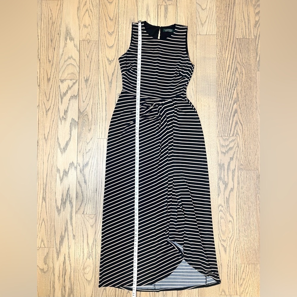 Lauren Ralph Lauren Striped Sleeveless Black & Tan Maxi Dress Size 4 - Picture 10 of 13